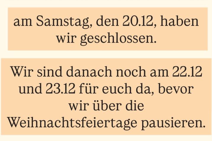 Betrieb geschlossen am 20.12.2025