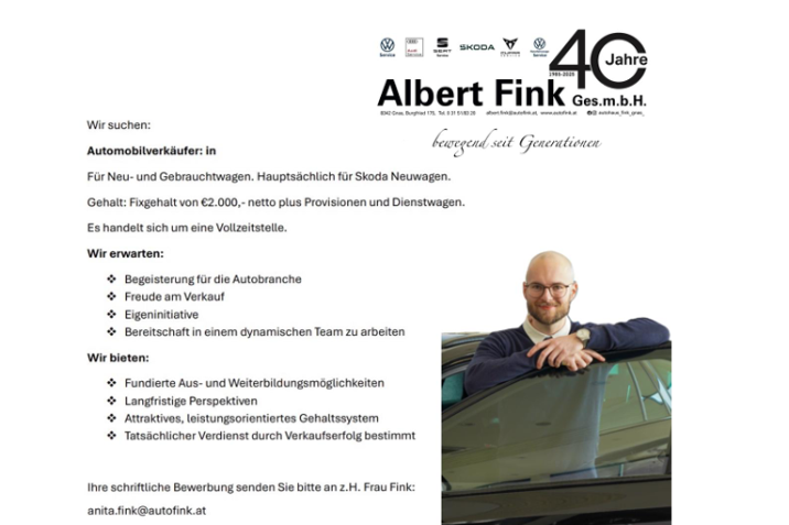 Stellenangebot Automobilverkäufer: in